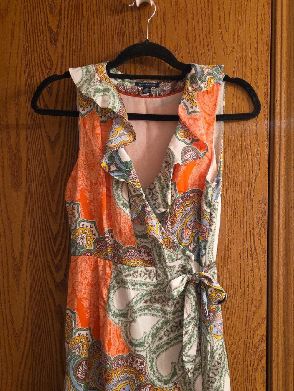Tommy Hilfiger Orange, Green & Cream Paisley Wrap Midi Dress - Picture 3 of 7